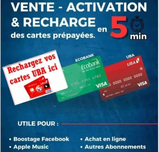 Cartes VISA prépayées UBA et Ecobank